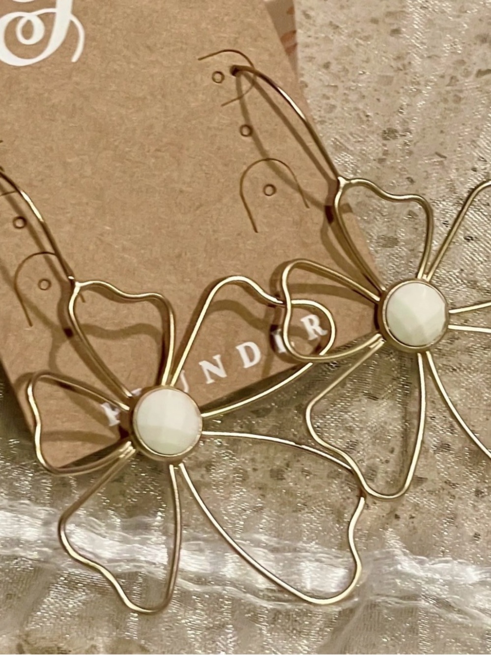 Plunder Gold Floral Hoop Earrings with White Centers